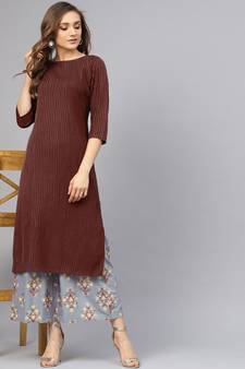 Coffee Pintuck With Printed Palazzo Pants