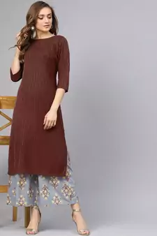 Coffee Pintuck With Printed Palazzo Pants