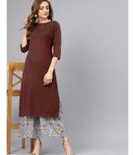 Coffee Pintuck With Printed Palazzo Pants