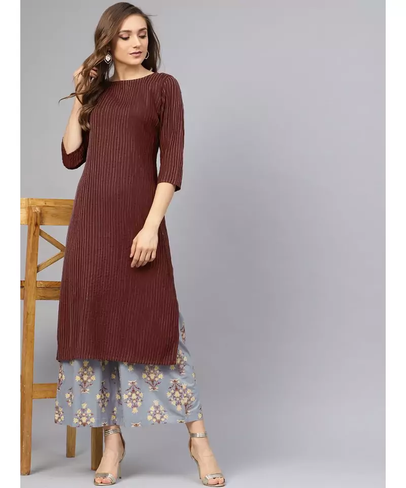 Coffee Pintuck With Printed Palazzo Pants