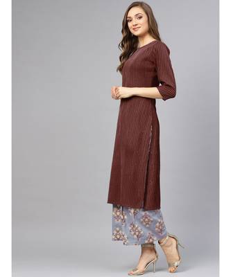 Coffee Pintuck With Printed Palazzo Pants 5