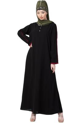 Black Plain Abaya With Marron Sleeves 1