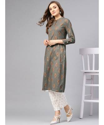 Grey Gold Print Kurta With Printed White Gold Pants 1
