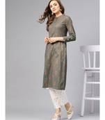 Grey Gold Print Kurta With Printed White Gold Pants