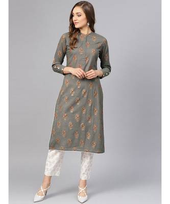 Grey Gold Print Kurta With Printed White Gold Pants 4