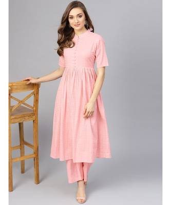 Baby Pink Gold Print Kurta Set 1