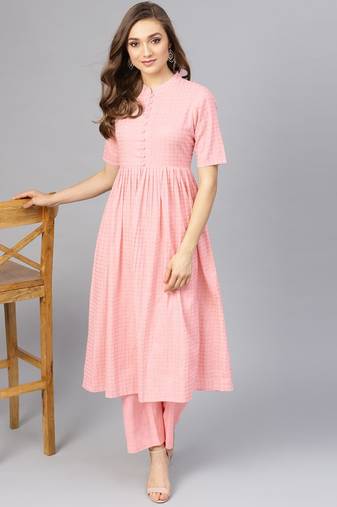 Baby Pink Gold Print Kurta Set