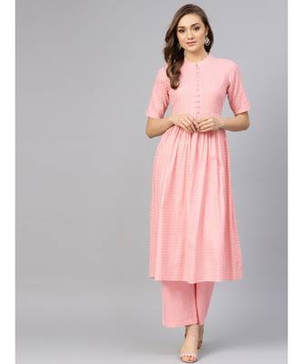 Baby Pink Gold Print Kurta Set 4