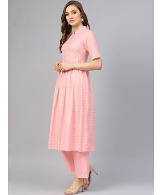 Baby Pink Gold Print Kurta Set 5