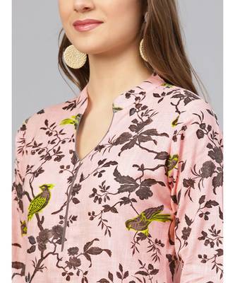 Grey Print Kurta With Baby Pink Printed Palazzo Pants 2