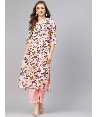 Grey Print Kurta With Baby Pink Printed Palazzo Pants 4