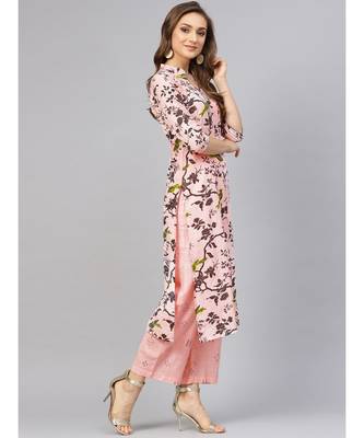 Grey Print Kurta With Baby Pink Printed Palazzo Pants 5