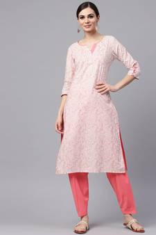 Baby Pink Printed Kurta With Salwar