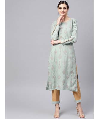 Rayon Printed Straight Kurta With brown Color Pants 1