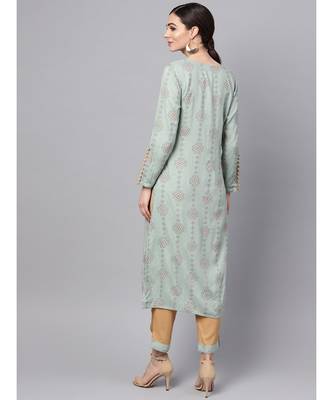 Rayon Printed Straight Kurta With brown Color Pants 5