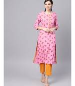 Pink Rayon Kurta With Mustard Cotton Pants