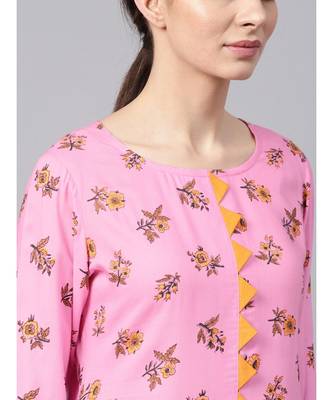 Pink Rayon Kurta With Mustard Cotton Pants 2