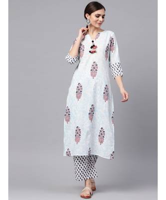 Sky Blue Printed Kurta With Printed Palazzo Pants 1