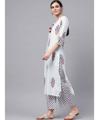 Sky Blue Printed Kurta With Printed Palazzo Pants 4