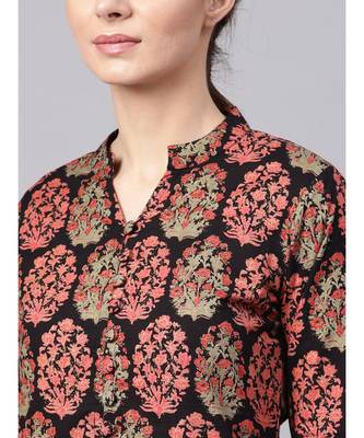 Floral Print Kurta With Salmon Solid Inner 2