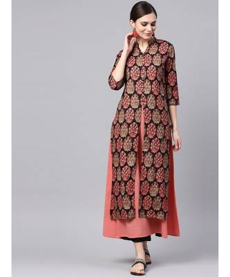 Floral Print Kurta With Salmon Solid Inner 3