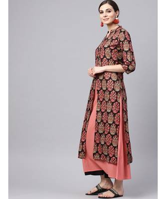 Floral Print Kurta With Salmon Solid Inner 5
