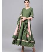 Mehandi Green Anarkali Kurta With Printed Frilled Dupatta