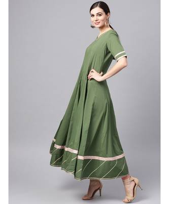 Mehandi Green Anarkali Kurta With Printed Frilled Dupatta 4