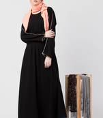 Black Plain Casual Abaya With Piping In Sleeves
