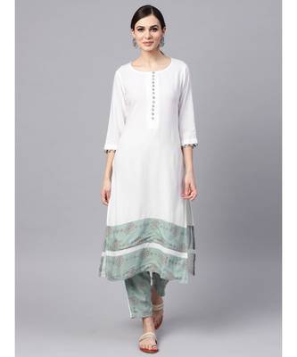 White Kurta With Printed Pants 1