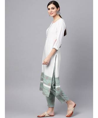 White Kurta With Printed Pants 4