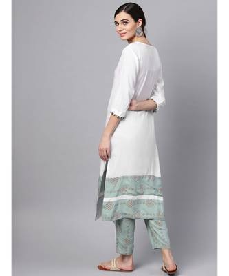 White Kurta With Printed Pants 5