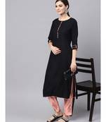 Black Rayon Kurta With Printed Pants