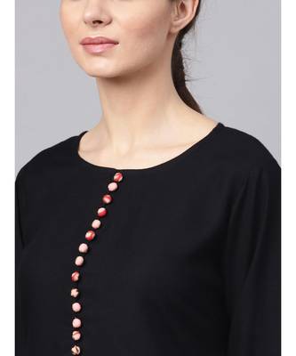 Black Rayon Kurta With Printed Pants 2