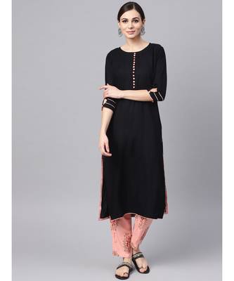 Black Rayon Kurta With Printed Pants 4