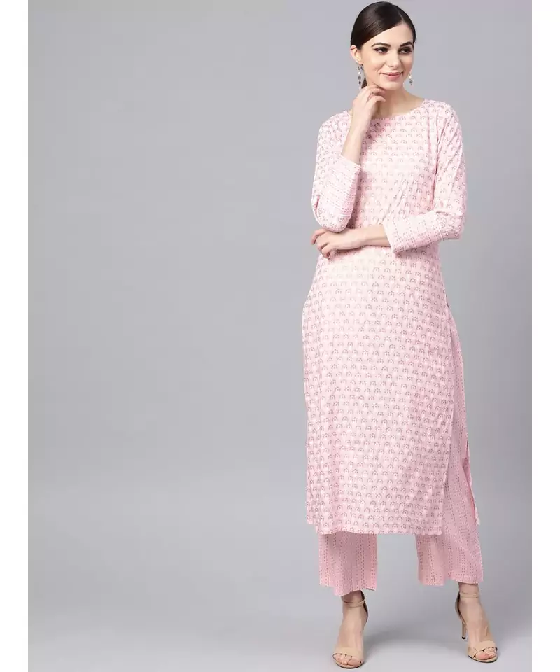 Baby Pink Printed Kurta Set