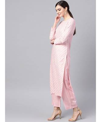 Baby Pink Printed Kurta Set 4
