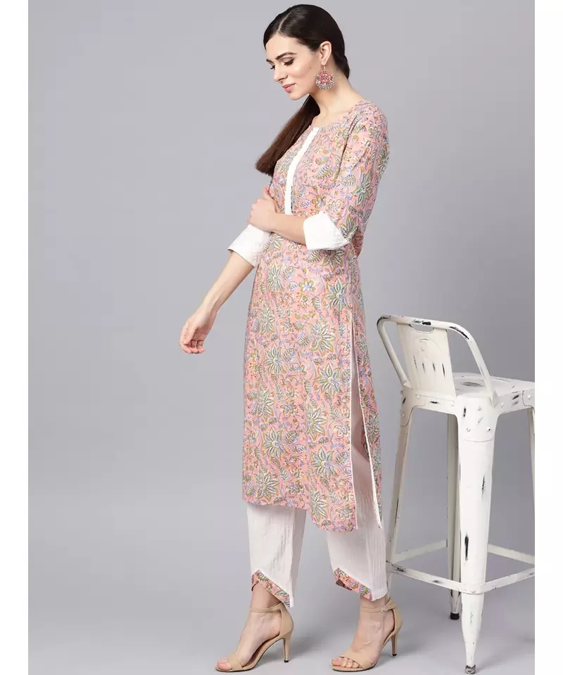 Floral Print Kurta With Pintux Pant