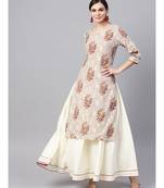 Floral Print Kurta With White Solid Skirt