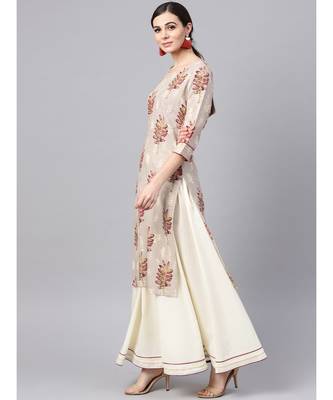 Floral Print Kurta With White Solid Skirt 4