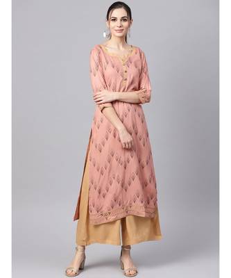 Printed Kurta With Solid Palazzo Pants 1
