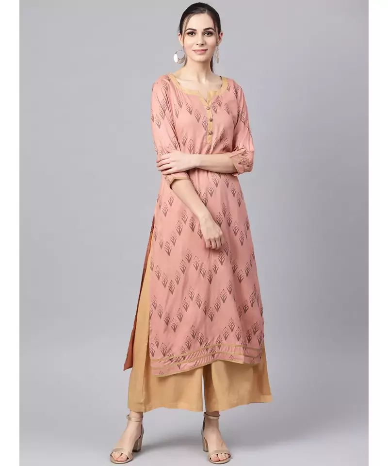 Printed Kurta With Solid Palazzo Pants