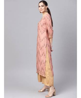 Printed Kurta With Solid Palazzo Pants 4