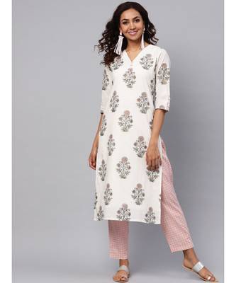 Mughal Boota Print Kurta With Printed Baby Pink Pants 1