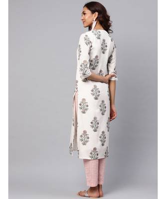 Mughal Boota Print Kurta With Printed Baby Pink Pants 5