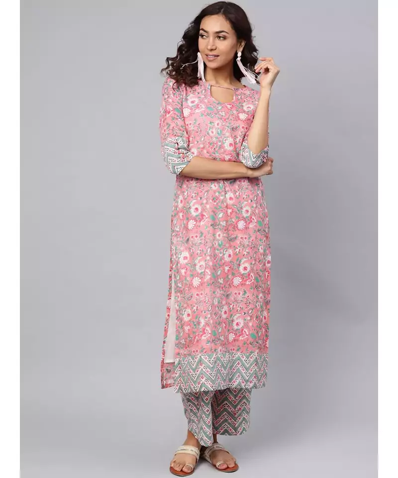 Floral Print Kurta With Printed Palazzo Pants