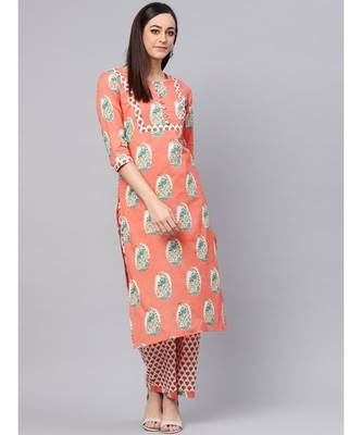 Salmon Printed Kurta With Printed Palazzo Pants 1