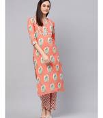 Salmon Printed Kurta With Printed Palazzo Pants