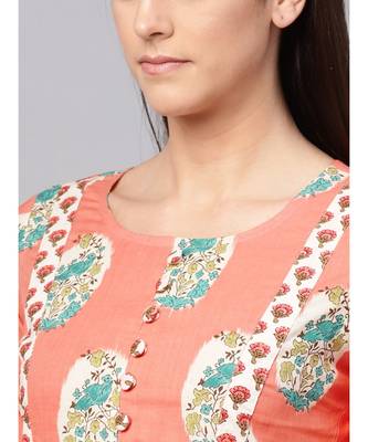 Salmon Printed Kurta With Printed Palazzo Pants 2