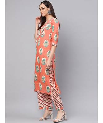 Salmon Printed Kurta With Printed Palazzo Pants 4